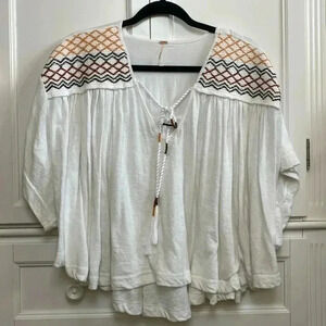 Free People  Embroidered White Market Tee